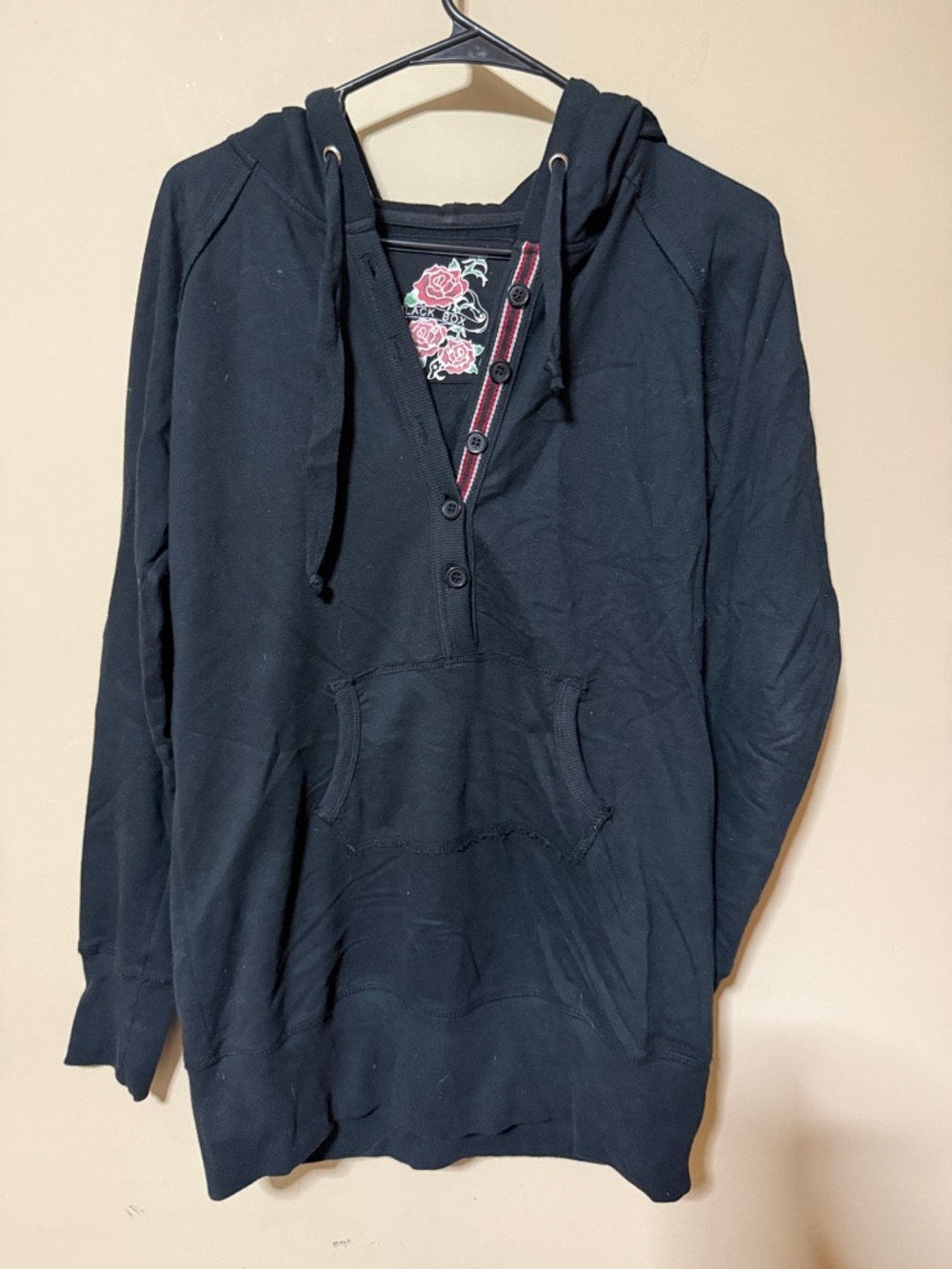 Women’s Black Hoodie Sweatshirt with Floral Accent